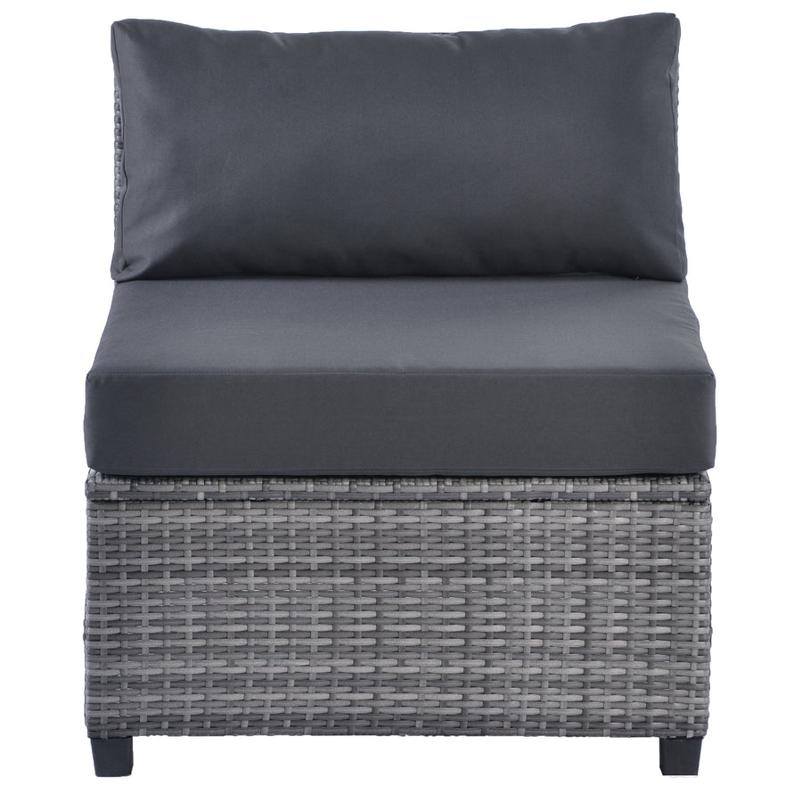 7 Piece Patio Sectional Sofa Set with 4 Rattan Wicker Chairs, 2 Ottoman, Coffee Table, All-Weather Outdoor Conversation Set with Gray Cushions for Backyard, Porch, Garden, Poolside, L5018