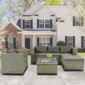 Outdoor Conversation Sets, 5 Piece Patio Furniture Sets with 3-Seater Sofa, Ottoman, Coffee Table, Armchair, Outdoor Patio Sectional Sofa Set with Cushions for Backyard, Porch, Garden, LLL1434