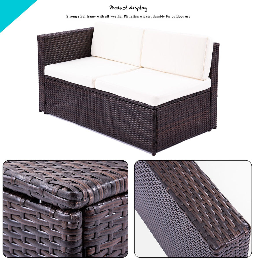 Outdoor Patio Conversation Furniture Sets, 4-Piece Wicker Patio Conversation Furniture Set w/2 Double-Seat Corner Sofas, Single Sofa, Glass Dining Table, Padded Cushions, 2 Pillows, S5590