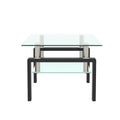 Glass Coffee Table with Lower Shelf, Clear Rectangle Glass Coffee Table, Modern Coffee Table with Metal Legs, Rectangle Center Table Sofa Table Home Furniture for Living Room, L5509