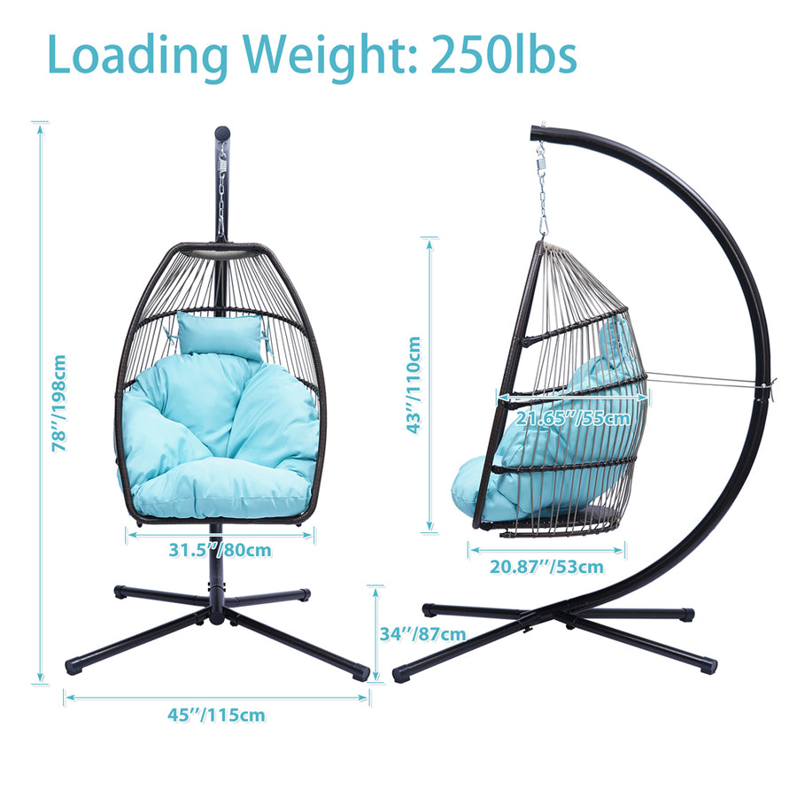 SEGMART Outdoor Hanging Egg Chair with Stand, Wicker Hanging Swing Chair with Steel Frame and UV Resistant Cushion, Hammock Basket Egg Chair, 250lbs Capacity for Indoor Outdoor Yard Balcony Patio