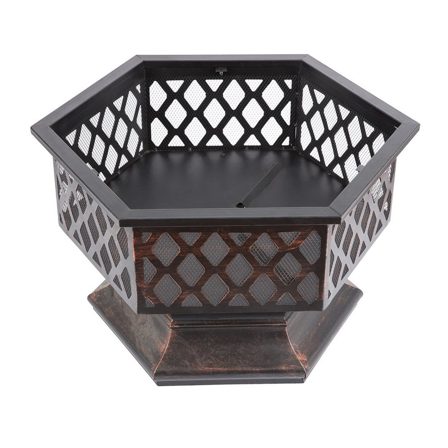 Outdoor Bonfire Pit, 24" Outdoor Hexagon Metal Fire Pit, Wood Burning BBQ Grill Fire Pit Bowl with Spark Screen, Poker, Backyard Patio Garden Fire Pit for Camping, Heating, Bonfire, Picnic, L6222