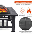 Outdoor Bonfire Pit with Grill Net, 32" Outdoor Square Metal Fire Pit with Cover, Wood Burning BBQ Grill Fire Pit Bowl, Backyard Patio Garden Fire Pit for Camping, Heating, Bonfire, Picnic, LL588