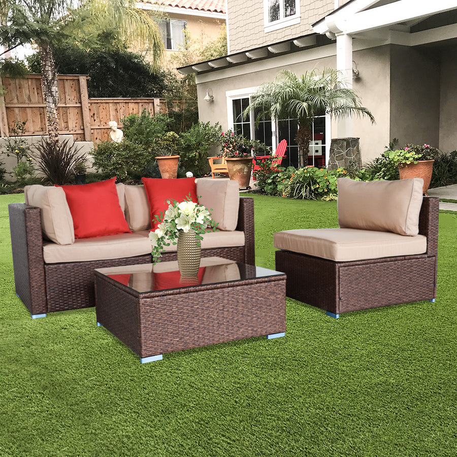 Patio Furniture Set Clearance, 4 Piece Patio Furniture Sets with Armless Sofa, Coffee Table, 2 Corner Sofas, 2 Pillows, All-Weather Patio Sectional Sofa Set with Cushions for Backyard Garden Pool, L