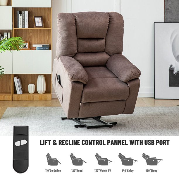 Electric Power Lift Recliner, Heavy Duty 350lbs Classic Velvet Sofa Chair for Elderly, Ergonomic Lounge Sofa with 5 Vibration Massage Modes and Heated Function, 3 Positions Lift, Dark Green, SS1827