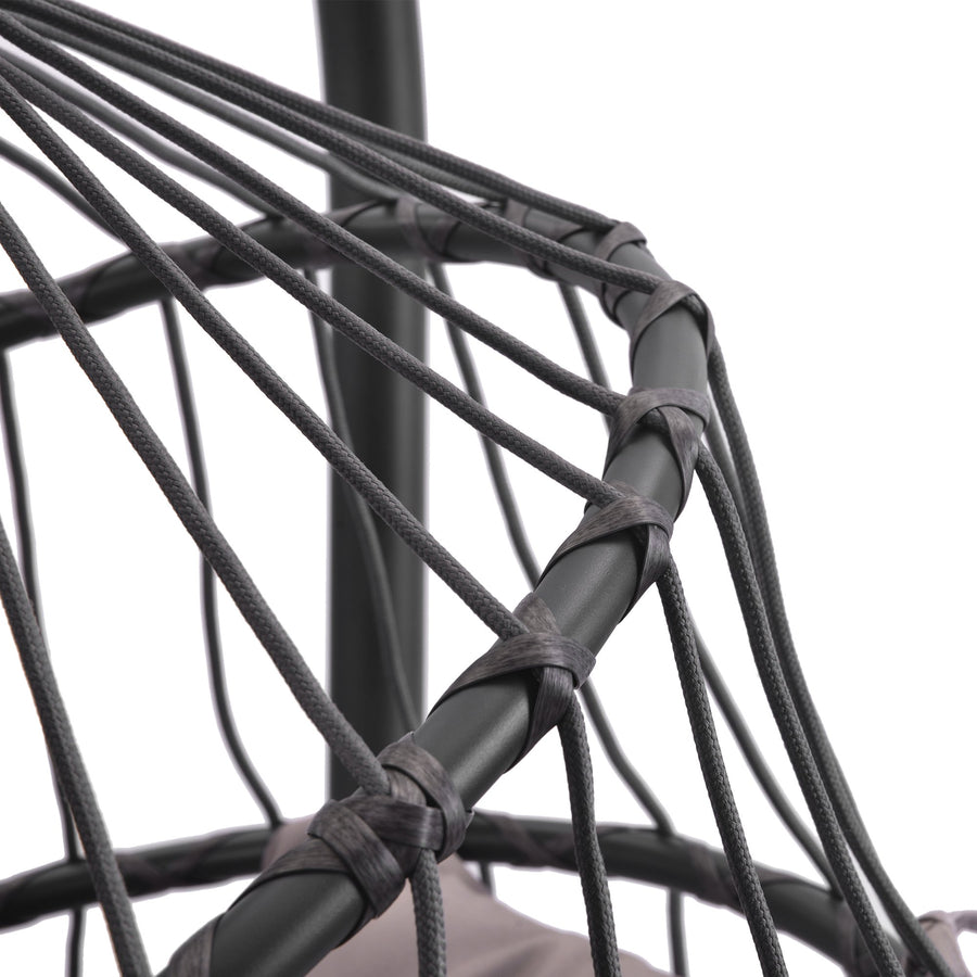 Clearance! Hanging Wicker Egg Chair, Outdoor Patio Hanging Chairs with Stand, UV Resistant Hammock Chair with Comfortable Gray Cushion, Durable Indoor Swing Egg Chair for Garden, Backyard, 350lbs, L