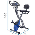 Indoor Cycle Stationary Exercise Bike, Foldable Indoor Recumbent X-Bike with Large LCD Display, Stationary Bike Exercise Equipment w/Adjustable 10-Levels Resistance, Arm Resistance Bands, Blue, S5862