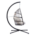 Outdoor Hanging Egg Chair, Patio Wicker Swinging Hanging Chairs with Stand, UV Resistant Hammock Chair with Cushion, 250lbs, S10002