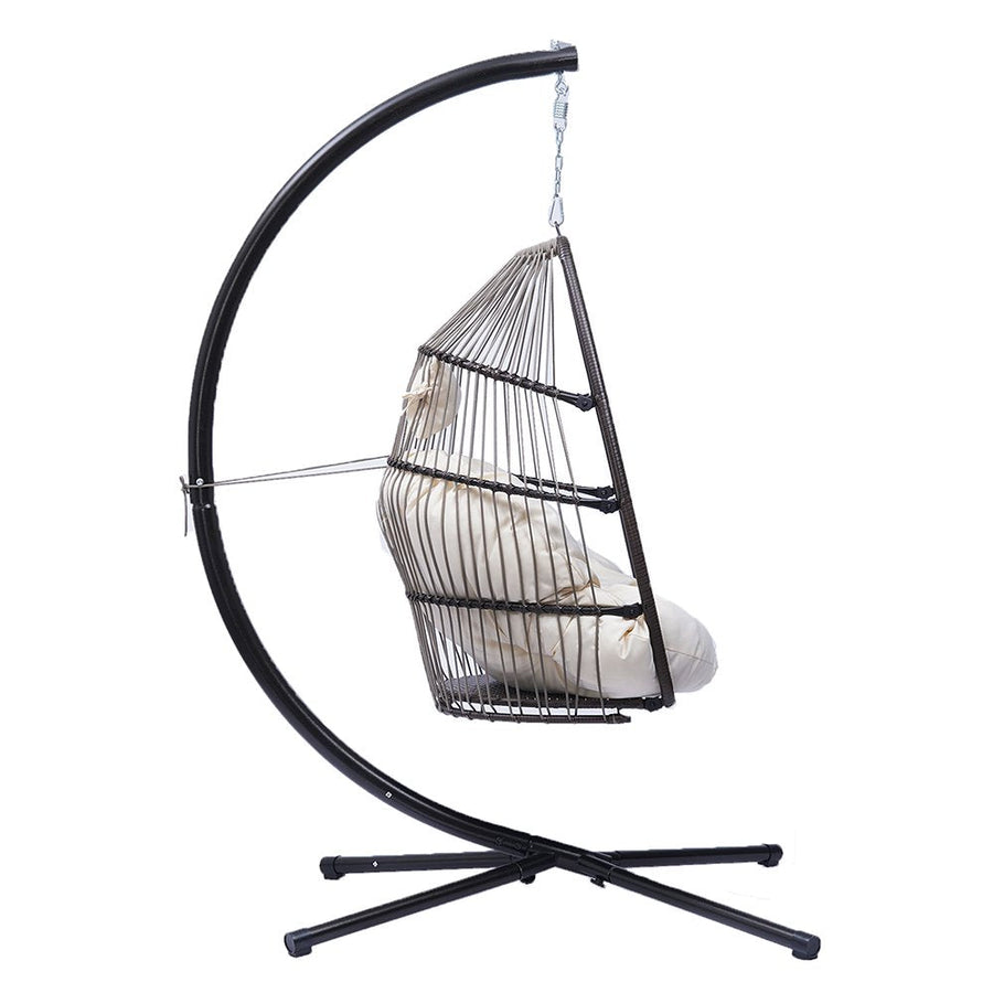 Outdoor Hanging Egg Chair, Patio Wicker Swinging Hanging Chairs with Stand, UV Resistant Hammock Chair with Cushion, 250lbs, S10002