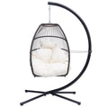 Outdoor Hanging Egg Chair, Patio Wicker Swinging Hanging Chairs with Stand, UV Resistant Hammock Chair with Cushion, 250lbs, S10002