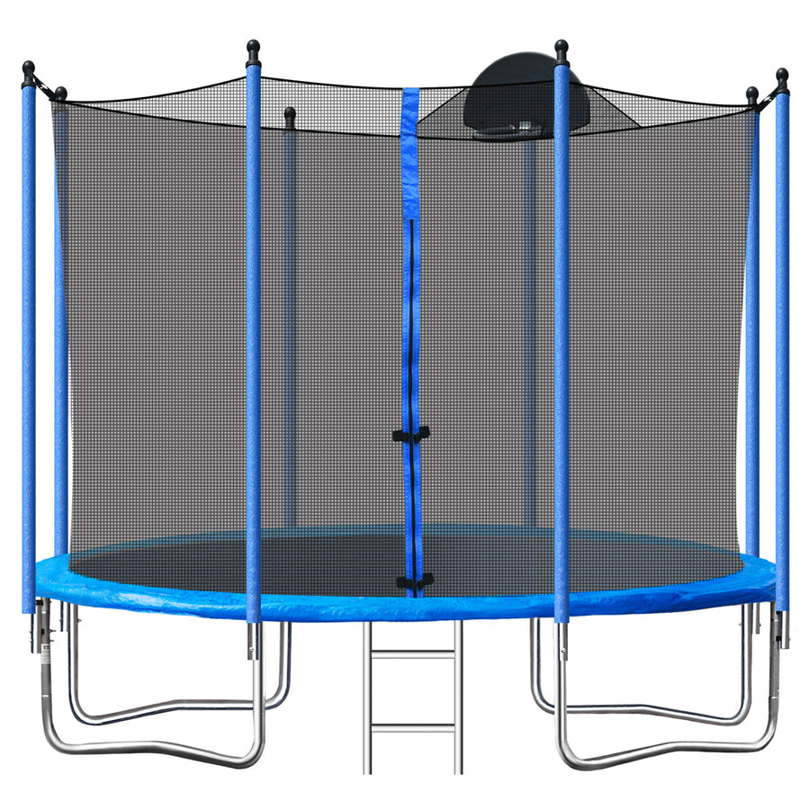 SEGMART Trampoline for Kids, New Upgraded 10 Feet Outdoor Trampoline with Enclosure Net, Basketball Hoop and Ladder, Heavy Duty Blue Round Trampoline for Outdoor Backyard, L