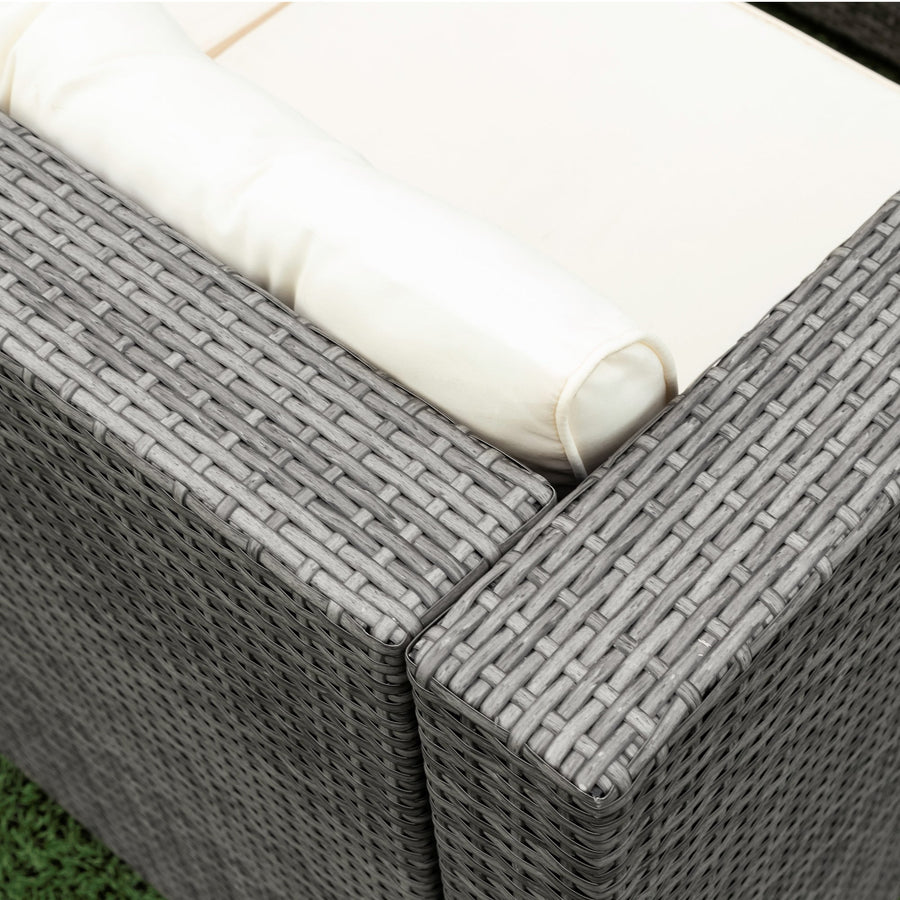 Rattan Wicker Patio Furniture, 4 Piece Outdoor Conversation Set with Storage Ottoman, All-Weather Sectional Sofa Set with Creme Cushions and Table for Backyard, Porch, Garden, Poolside,L4527
