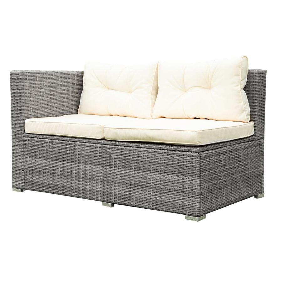Rattan Wicker Patio Furniture, 4 Piece Outdoor Conversation Set with Storage Ottoman, All-Weather Sectional Sofa Set with Creme Cushions and Table for Backyard, Porch, Garden, Poolside,L4527