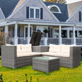 Patio Wicker Sectional Sofa Set, 4 Piece Outdoor Conversation Set with Storage Ottoman, All-Weather Wicker Patio Furniture with Creme Cushions and Table for Backyard, Porch, Garden, Poolside, L4523