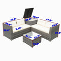 Rattan Wicker Patio Furniture, 4 Piece Outdoor Conversation Set with Storage Ottoman, All-Weather Sectional Sofa Set with Creme Cushions and Table for Backyard, Porch, Garden, Poolside,L4527