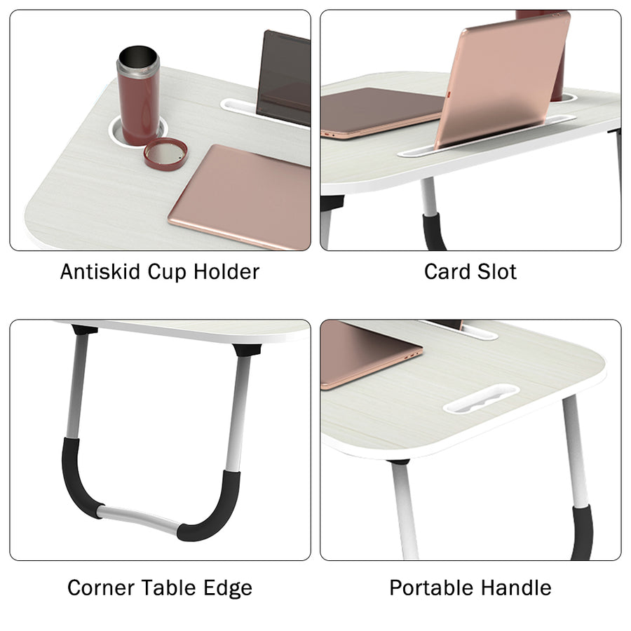 Fold Laptop Desk for Bed, Portable Laptop Bed Tray with Legs, Small Lazy Laptop Bed Tray with iPad Slots, White Laptop Table for Adults/Students/Kids, Eating Working Desk for Couch/Sofa/Floor, HJ1822