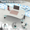 Fold Laptop Desk for Bed, Portable Laptop Bed Tray with Legs, Small Lazy Laptop Bed Tray with iPad Slots, White Laptop Table for Adults/Students/Kids, Eating Working Desk for Couch/Sofa/Floor, HJ1822