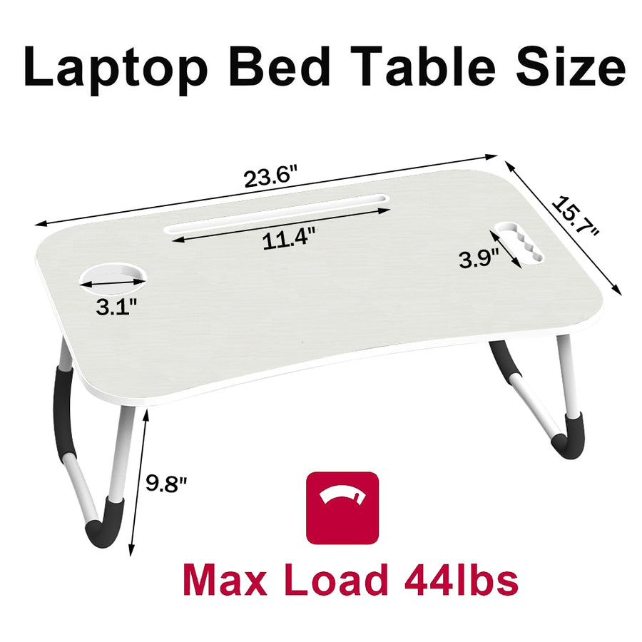 Fold Laptop Desk for Bed, Portable Laptop Bed Tray with Legs, Small Lazy Laptop Bed Tray with iPad Slots, White Laptop Table for Adults/Students/Kids, Eating Working Desk for Couch/Sofa/Floor, HJ1822
