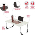 Fold Laptop Desk for Bed, Portable Laptop Bed Tray with Legs, Small Lazy Laptop Bed Tray with iPad Slots, White Laptop Table for Adults/Students/Kids, Eating Working Desk for Couch/Sofa/Floor, HJ1822
