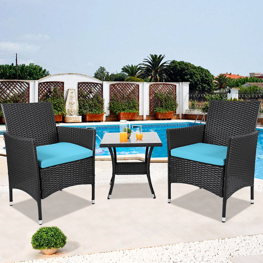 SEGMART Outdoor Patio Furniture Sets, 3 Pieces Bistro Rattan Wicker Conversation Chairs Sets with 2 Single Chair, S13