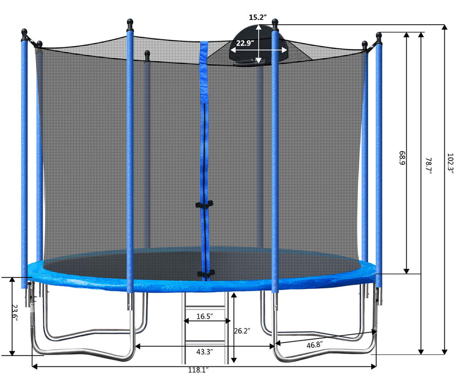 SEGMART Trampoline for Kids, New Upgraded 10 Feet Outdoor Trampoline with Enclosure Net, Basketball Hoop and Ladder, Heavy Duty Blue Round Trampoline for Outdoor Backyard, L