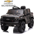 12V Ride on Toys, Battery Powered Chevrolet Silverado Kids Ride on Cars with Remote Control, Ride on Truck Car for Boys Girls, Black Electric Cars Birthday Christmas Gifts with Spring Suspension,Light, L
