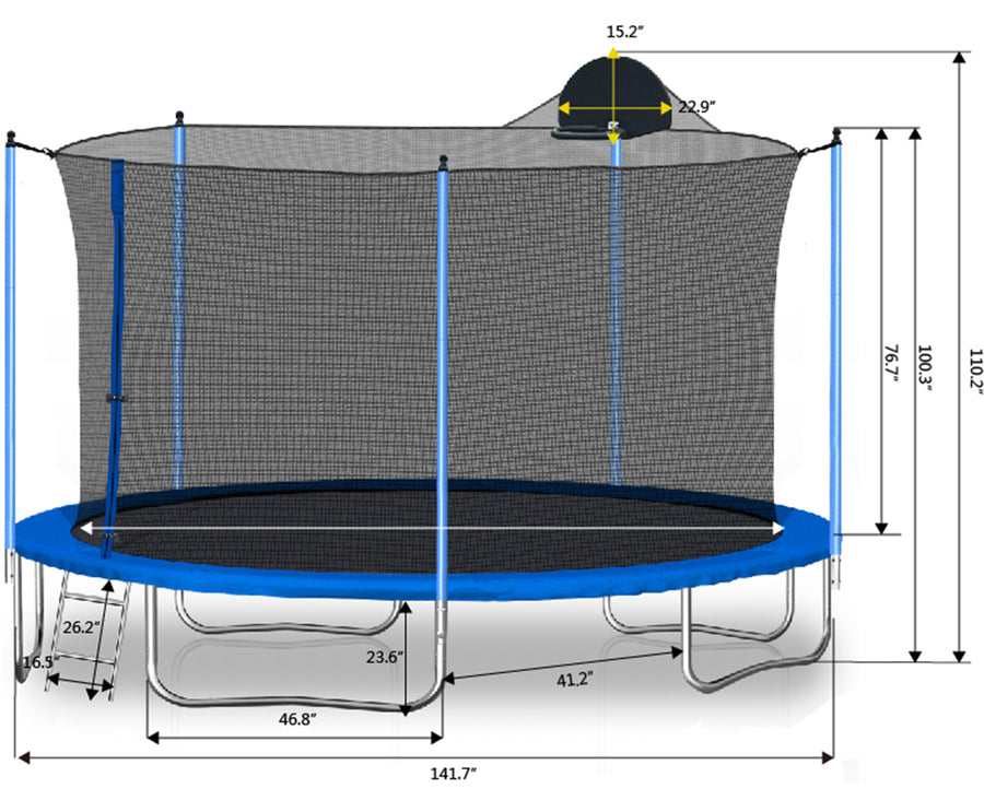 SEGMART Trampoline for Kids, New Upgraded 12 Feet Outdoor Trampoline with Enclosure Net, Basketball Hoop and Ladder, Heavy Duty Blue Round Trampoline for Outdoor Backyard, L