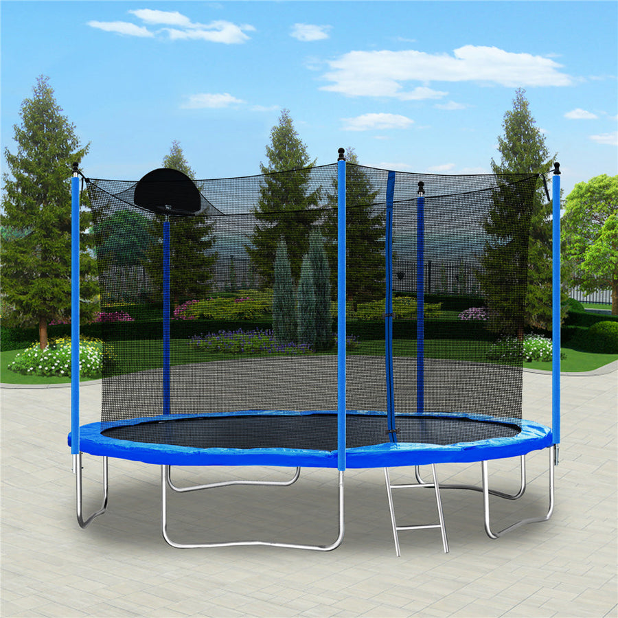 Trampoline for Kids, New Upgraded 12 Feet Outdoor Trampoline with Safety Enclosure Net, Basketball Hoop and Ladder, Heavy Duty Round Trampoline for Indoor Outdoor Backyard, L3750