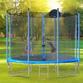 SEGMART Trampoline for Kids, New Upgraded 10 Feet Outdoor Trampoline with Enclosure Net, Basketball Hoop and Ladder, Heavy Duty Blue Round Trampoline for Outdoor Backyard, L