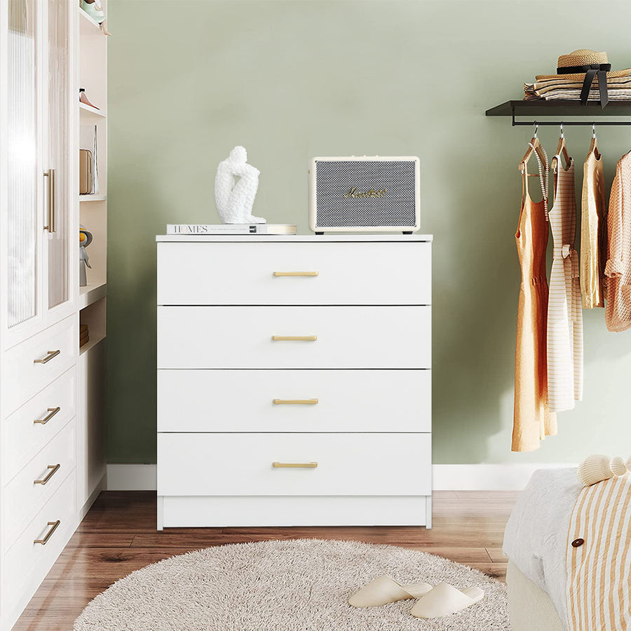 Dressers for Bedroom, Heavy Duty 4-Drawer Wood Chest of Drawers, Modern Storage Bedroom Chest for Kids Room, White Vertical Storage Cabinet for Bathroom, Closet, Entryway, Hallway, Nursery, L2028