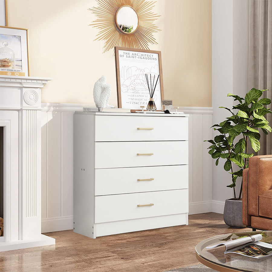 Dressers for Bedroom, Heavy Duty 4-Drawer Wood Chest of Drawers, Modern Storage Bedroom Chest for Kids Room, White Vertical Storage Cabinet for Bathroom, Closet, Entryway, Hallway, Nursery, L2028