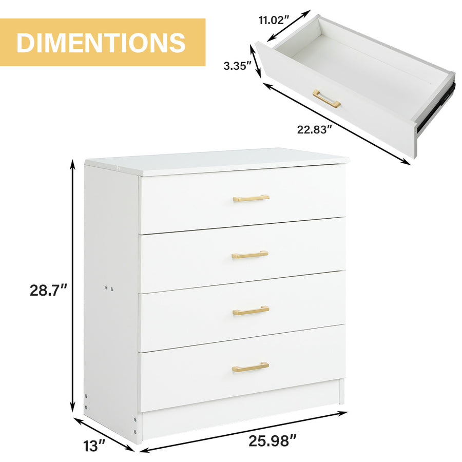 Dressers for Bedroom, Heavy Duty 4-Drawer Wood Chest of Drawers, Modern Storage Bedroom Chest for Kids Room, White Vertical Storage Cabinet for Bathroom, Closet, Entryway, Hallway, Nursery, L2028