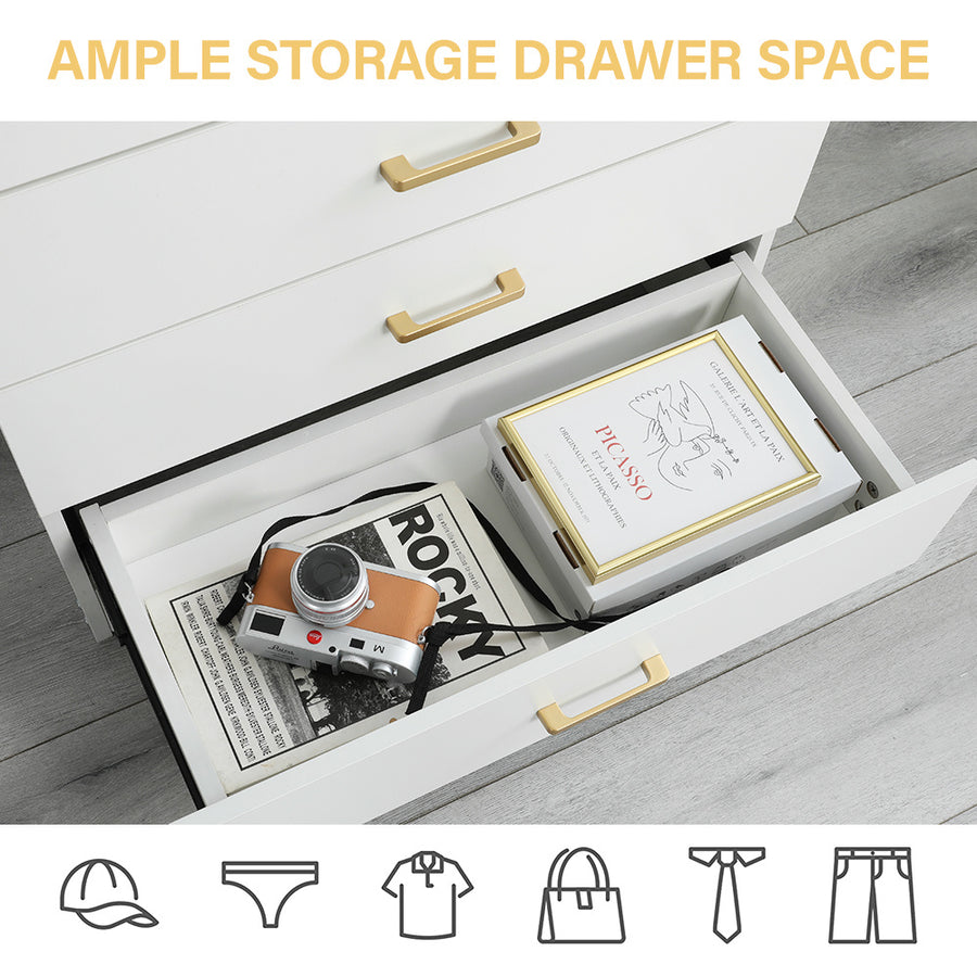 Dressers for Bedroom, Heavy Duty 4-Drawer Wood Chest of Drawers, Modern Storage Bedroom Chest for Kids Room, White Vertical Storage Cabinet for Bathroom, Closet, Entryway, Hallway, Nursery, L2028