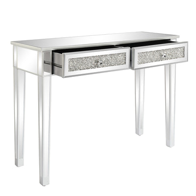 42” Mirrored Console Table with 2 Drawers for Entryway/Hallway, Silver Bedroom Desk Mirror Makeup Table Sofa Tables with Crystal for Living Room
