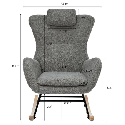 Nursery Rocking Chair, Modern Teddy Fabric Glider Chair for Mom and Baby, Accent Upholstered Rocker Glider Chair with High Backrest for Nursery Bedroom Living Room, Gray