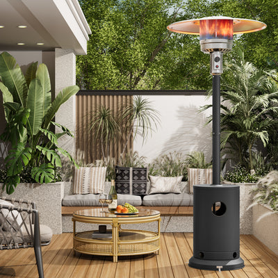 48,000 BTU Patio Heater for Outdoor Use, Propane Patio Heater with Table Design & Wheels, Commercial & Residential, Black