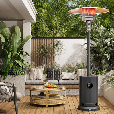 48,000 BTU Patio Heater for Outdoor Use, Propane Patio Heater with Table Design & Wheels, Commercial & Residential, Black