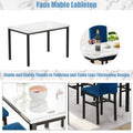 5Pcs Dining Set, Kitchen Table with 4 Piece Chairs, Dinette Set Faux Marble Rectangular Breakfast Table with Metal Legs & Black Finish Frame, for an Apartment Breakfast, Blue, SS1305