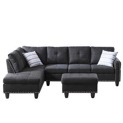 Sectional Sofa and Chaise Lounge Sets, 3-piece Sofa Beds Furniture with Storage Ottoman, 97.5'' Modern Tufted Soft Sofa and Couch with 2 Pillows and Wood Frame, 1500lbs, S1724