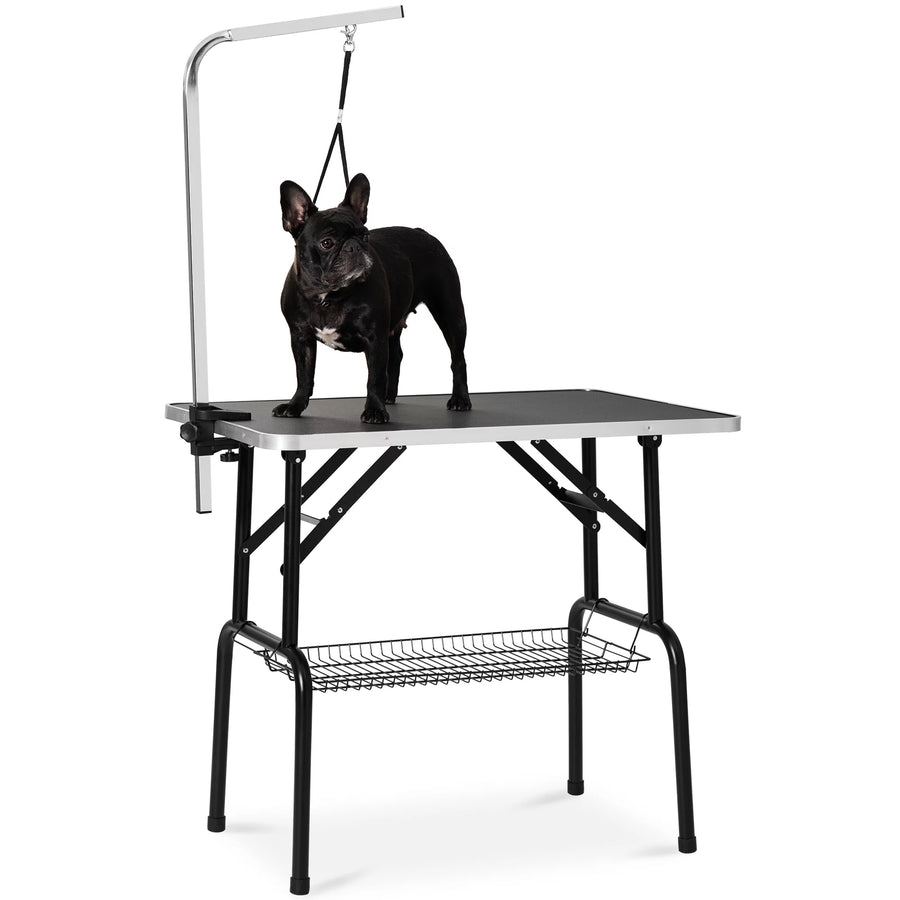 Medium Dog Grooming Table, 2020 Upgraded 36'' Heavy Duty Stainless Steel Frame Foldable Table w/Adjustable with Arm/Noose, Capacity Up to 300lbs, S12061