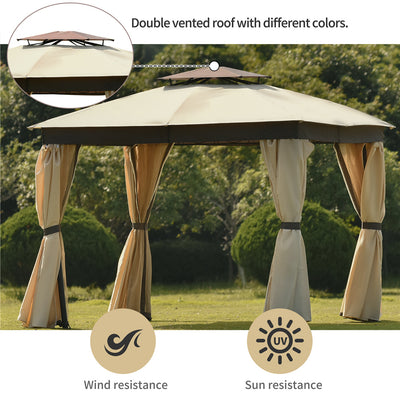 Gazebo 10'x10', SEGMART Outdoor Gazebo with Netting and Curtains, Outdoor Canopy Sun Shelter Gazebo Tent Screen House, Gazebo With Ventilated Double Roof for Outside Yard Deck Patio, LLL4608
