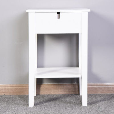 Wood Storage Night Table, SEGMART Modern Stylish Wood Bedside Pantry End Table with Drawer, Sturdy White Finish MDF Wood Bedroom Storage Cabinet Organizer with Open Shelf, White, S9311