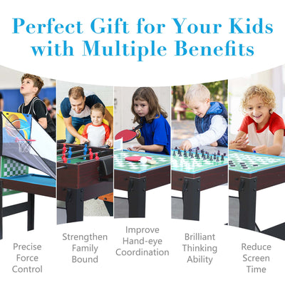 48'' 16 in 1 Multi Game Table, Combo Game Table Set for Game Room, Multifunctional Game Table with Bow, Arrow, Basketball, Football, Hockey, Foosball, Shuffleboard, Ping Pong, Chess, Checkers, Bowling