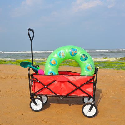 Grocery Wagon with Wheels Collapsible Cart, SEGMART Wagon for Groceries Foldable Wagon, Folding Wagons and Carts with Cup Holder & Adjustable Handle, Beach Wagon for Sand Park Camping, Red, H856