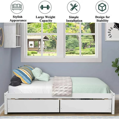 SEGMART Twin Bed Frame, Kids Wood Platform Bed Frame Bedroom Furniture, Wood Slat Support Mattress Foundation, Modern Wood Daybed for Kids Teens Adults, White, SS1297