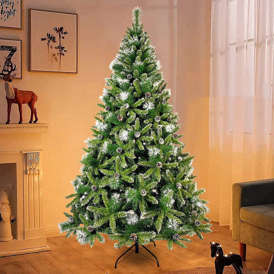 SEGMART 7.4Ft Home Snow Fir Christmas Trees, Artificial Christmas Tree with 65 Pine Cones & 1300 Tips, Solid Metal Stand, Decorations for Christmas, Indoor, Outdoor, Green, SS1628
