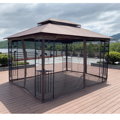13'x10' Patio Gazebo with Mosquito Nettings, SEGMART Outdoor Shelter Tent with Metal Steel Frame, Heavy Duty Canopy Gazebo with Double Vented Roofs for Backyard, Patio, Garden, Lawn, Deck, Brown