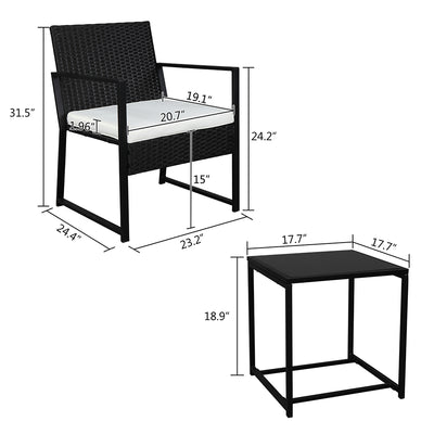 Outdoor Patio Furniture Sets Clearance, 3 Piece Outdoor Chairs with Cushions, Modern Patio Bistro Rattan Chair Conversation Sets with Coffee Table for Backyard Garden Pool Deck, L