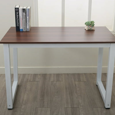 Modern Simple Computer Table for Office furniture, 43" Large Students Study Writing Desk with MDF Tabletop Board and Brown Iron Frame, Easy to Assemble, Computer Table for Waiting Room, 500lbs, S5769