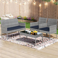 Outdoor Patio Furniture Set, Segmart 4 Pieces Rattan Conversation Set Cushioned Sofa & Charis, Deck Garden Poolside Furniture Table Set for 4, Gray